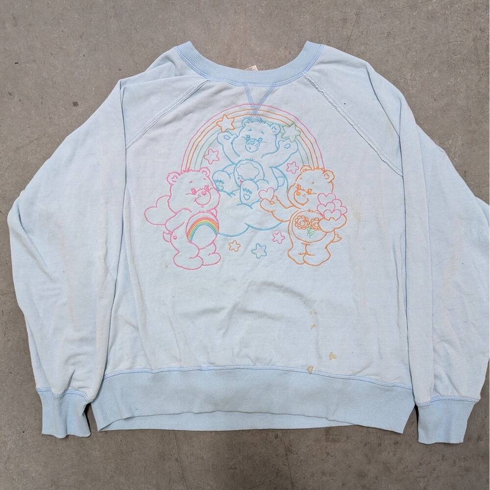 Care Bears Rainbow Embroidered Blue Crewneck Sweatshirt Vintage Aesthetic XXL